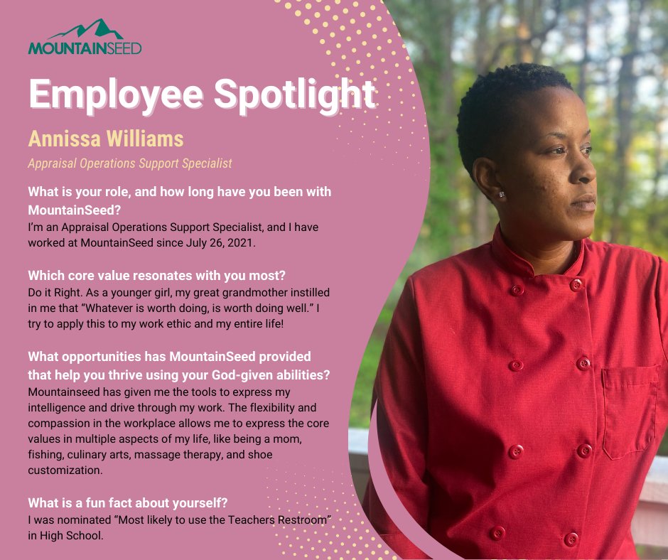 One thing we know about Annissa Williams is she does it all well, whether she's doing her job as an Appraisal Operations Support Specialist, bringing the heat in the kitchen with culinary arts, or most importantly, being a mom.

Check back on Fridays for #employeespotlight!