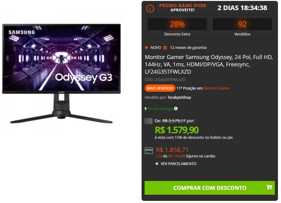 Terabyte on Twitter "Oferta! 🚨 Monitor Gamer Samsung Odyssey, 24 Pol