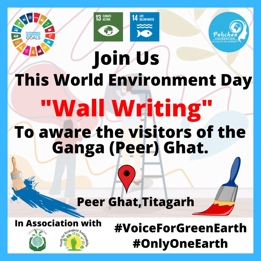 Pahchanfoundat1's tweet photo. #WorldEnvironmentDay 

This World Environment Day join us for "Wall Writing" in support of "Voice for Green Earth" campaign in association with West Bengal Youth Network &amp; Youth For Ecological Sustainabilit at Peer Ghat.

If queries.
WhatsApp - 7278215945

#pahchanfoundation https://t.co/M81AHARn2k
