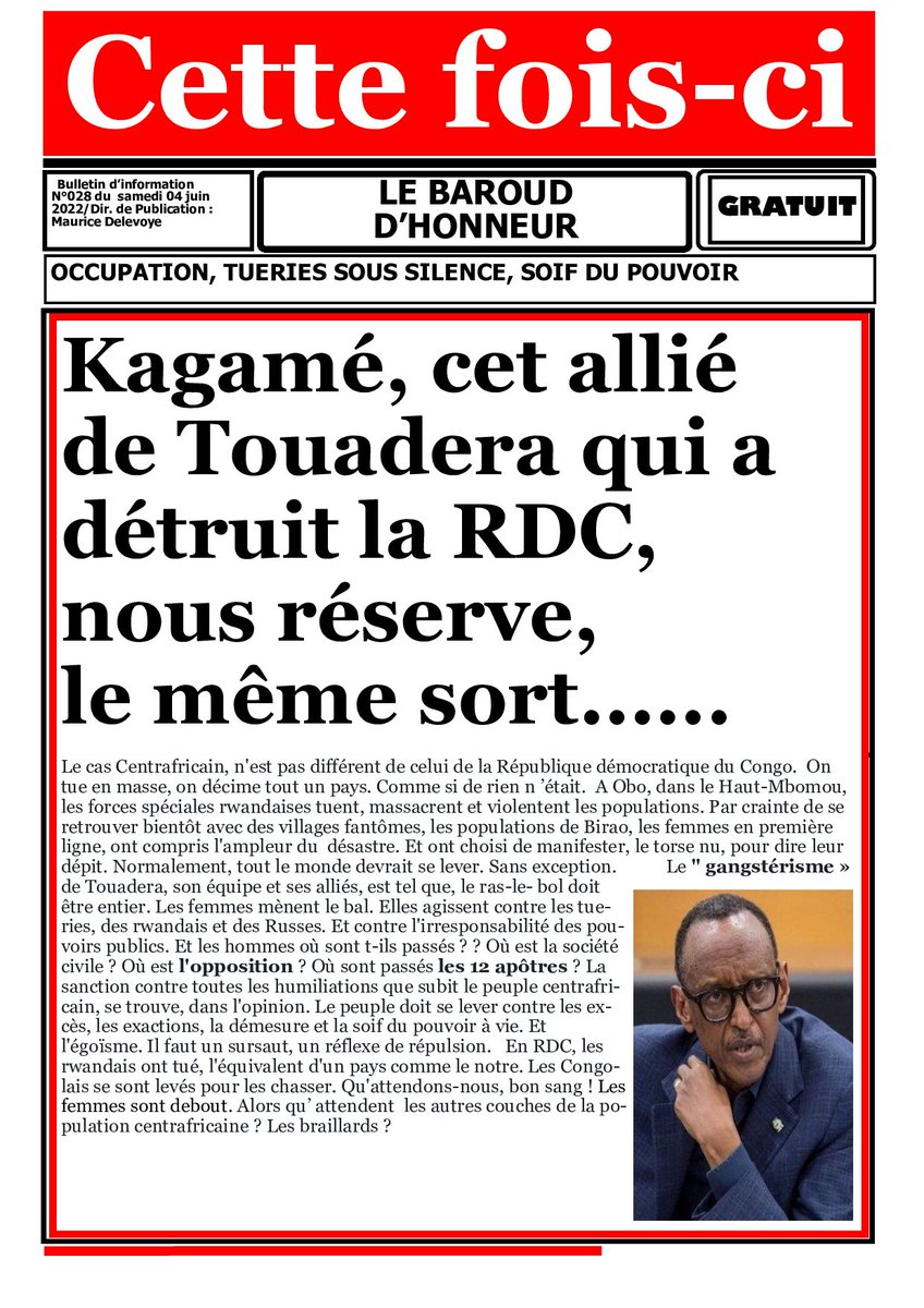 CiBaroud's tweet photo. Voici la Une du journal "Cette fois-ci " N°028 du samedi 04 juin 2022... https://t.co/YyLzv8ocrr