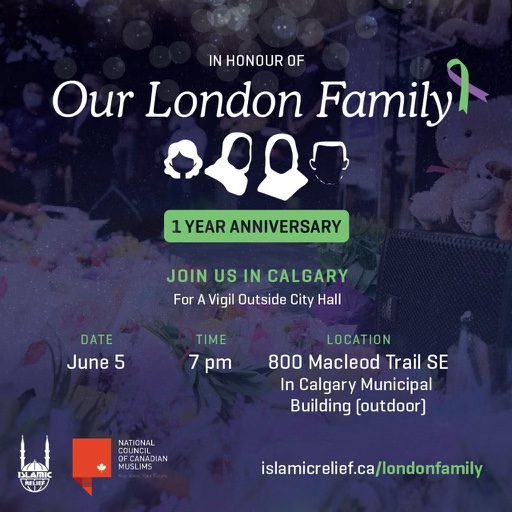 jasmine_mian's tweet photo. It's been nearly 1 year since the horrific van attack which killed four members of the Afzaal family in London, ON. 
Please join me on Sunday, June 5 at 7pm outside City Hall to honour the victims &amp; stand united against hate. 
https://t.co/tWQBpeLBGS @IRcanada @nccm #Calgary #yyc https://t.co/EfxKYUCT4n