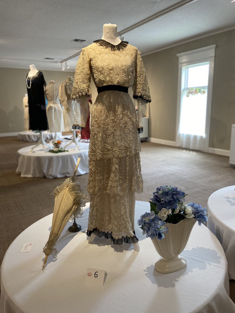 A close up look at one of our #frockingFabulous garments from our current exhibit. This beauty is from the early 1900s and is a dream in layers of lace. There are more than 60 snaps and/or hook and eye closures! #vintageclothing #museumarchive