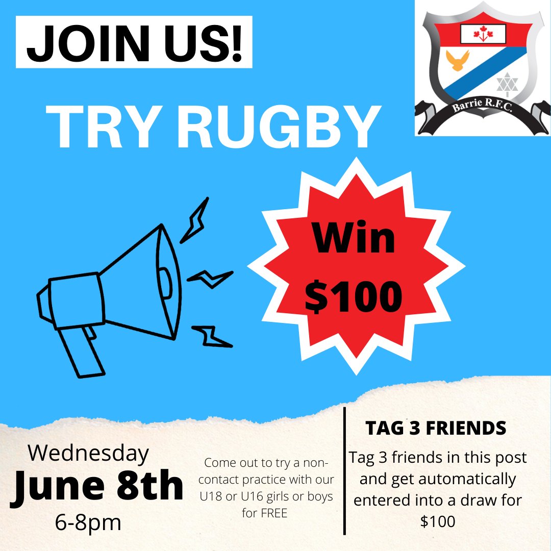 Hey Rugby players... did you enjoy your season?! There is still time to join the Barrie Rugby Club for the summer. Check out the @BarrieRugbyClub Instagram page for more info.