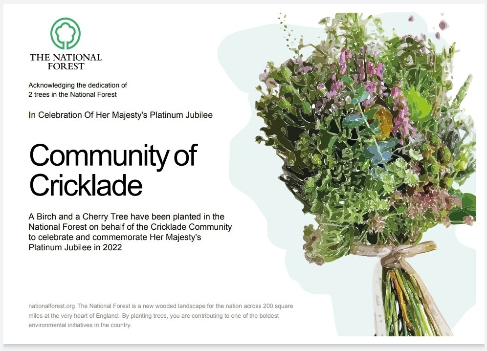 The Platinum Jubilee family day commitee have supported the planting of two trees as part of the Queens Green Canopy #PlatinumJubilee 
#thenationalforrest 
#cricklade