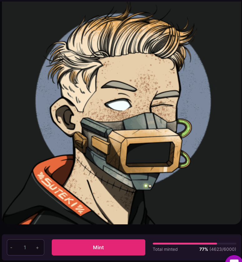 thatsolnftguy's tweet photo. less than 1 hr minted, 77% minted. @Suteki_NFT  LFG https://t.co/5awYtwfusZ