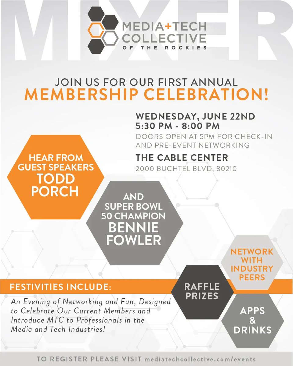 m_t_c_tweets's tweet image. Join MTC for an evening of networking, cocktails, appetizers, raffles, and keynote speakers! We are a professional organization bringing together people in the Media &amp;amp; Tech industry. Come check us out June 22nd at the cable center. It’s free for members and $35 for non-members.