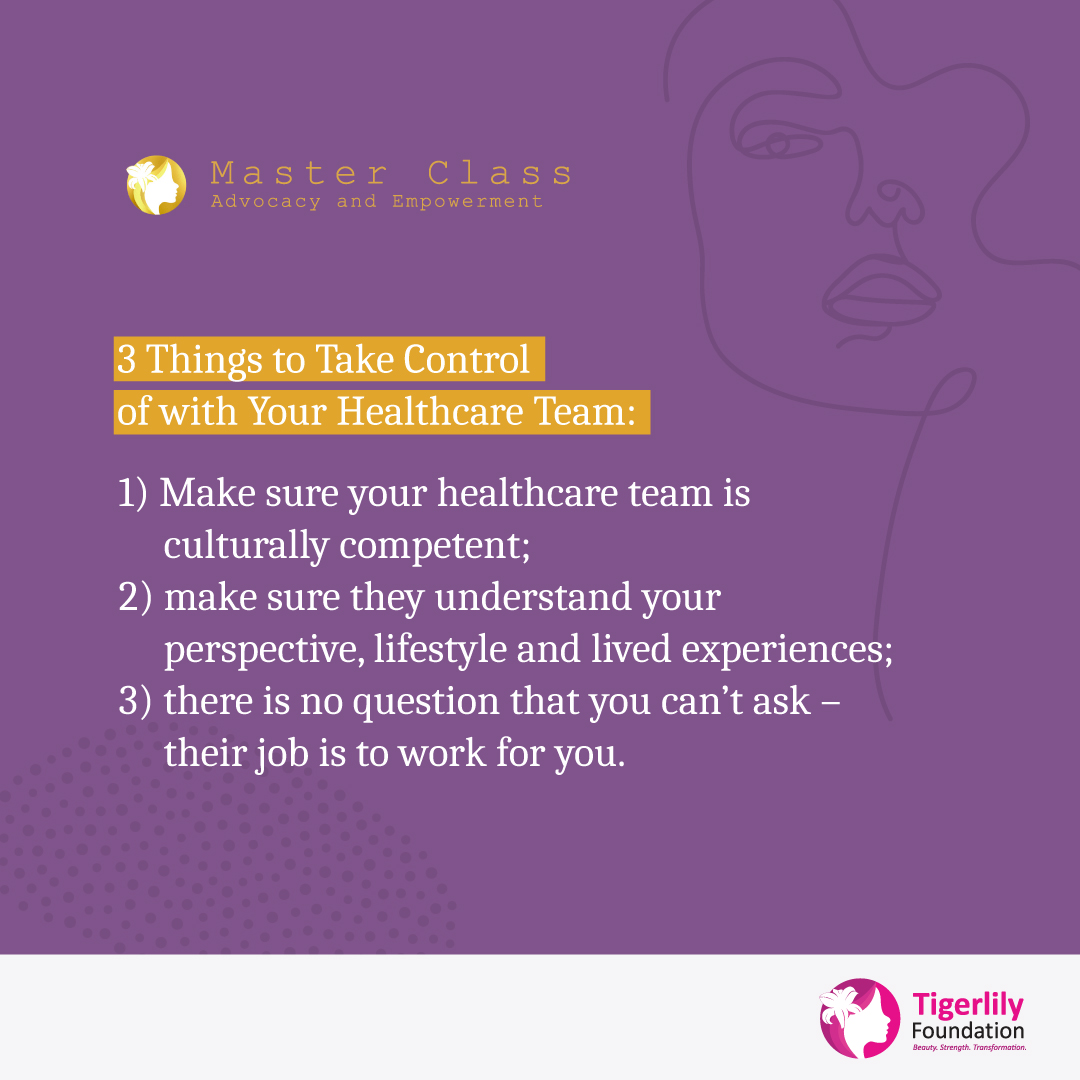 Taking control is a huge part of your cancer journey. Taking these 3 factors into consideration can help you feel more empowered and in control of your health. 🙏🏽 

Learn more through our Tigerlily Master class. …rlily-foundation-school.teachable.com/p/masterclass

Created in partnership with <a href="/gsk/">GSK</a>