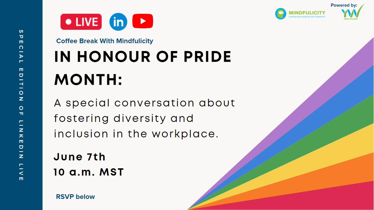 YWcalgary's tweet photo. 🏳️🌈 Happy Pride Month 🏳️🌈
Mindfulicity is celebrating #pridemonth with a special conversation about cultivating #inlcusive and #diverse workplaces.
June 7th
10 a.m. MST
RSVP ⬇️
https://t.co/getW2IzRIw https://t.co/IzaCsTOgaA