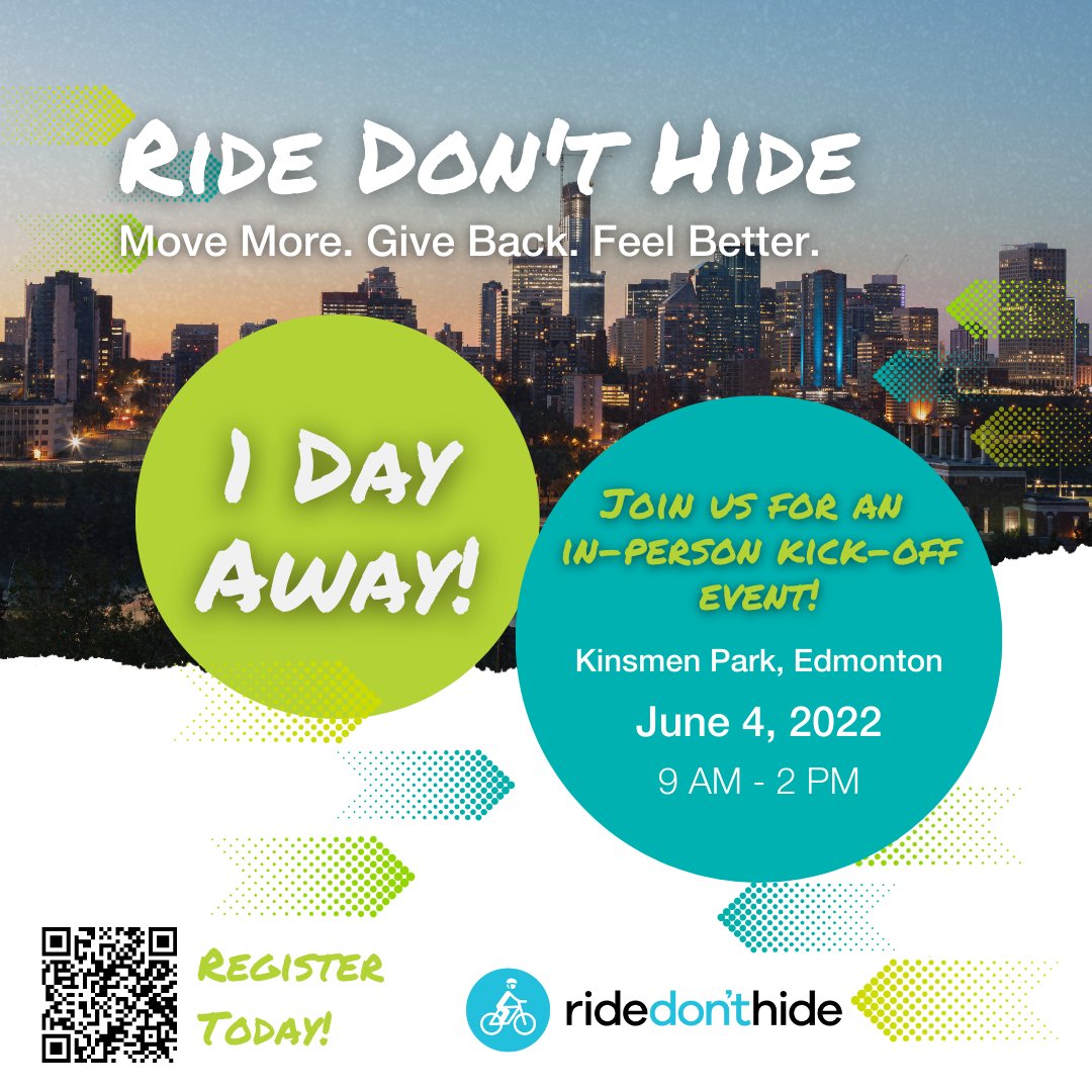 ONE MORE DAY 🎉

We can barely contain our excitement as the Ride Don't Hide Kick Off is TOMORROW!

Join us Saturday, June 4th at Kinsmen Park for a great day filled with family fun, great food trucks, and more!