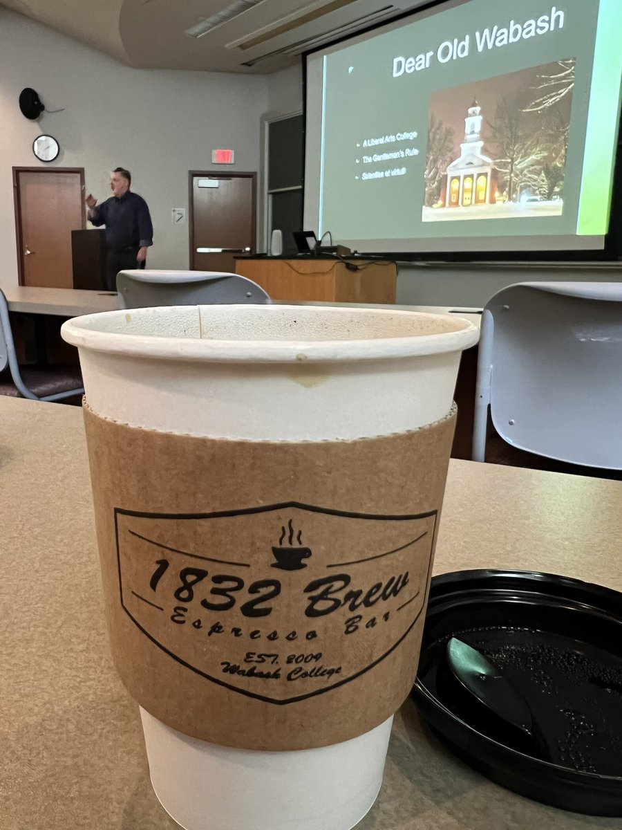 BryanXBT's tweet photo. Daily coffee travels brought me back to @WabashCollege for Big Bash 2022. Listening to the first symposium talk reminds me of some wisdom at the highest level: never stop learning about everything. Check out @1832Brew in Crawfordsville @coffeejunkienft https://t.co/HcwLkqayZC
