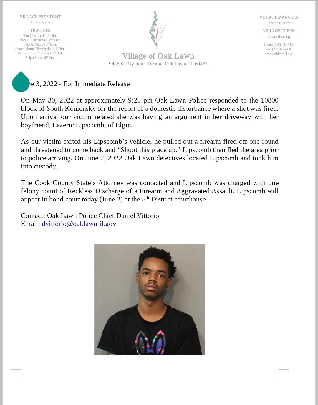 Oak Lawn Police Dept on Twitter "Press Release https//t.co/MRNr4yI20I