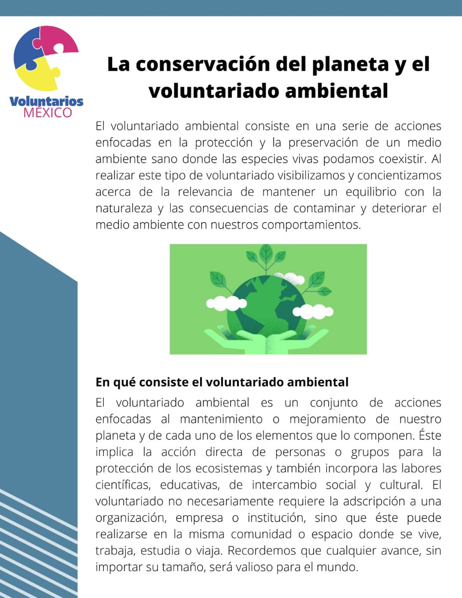 Hoy, nuestra querida voluntaria #FernandaBarron nos trae una entrada al #BlogVolsMx donde nos habla acerca de "La conservación del planeta y el voluntariado ambiental"
Les dejamos la primera página y para terminar de leerla es en: bit.ly/9Blog-VolsMx