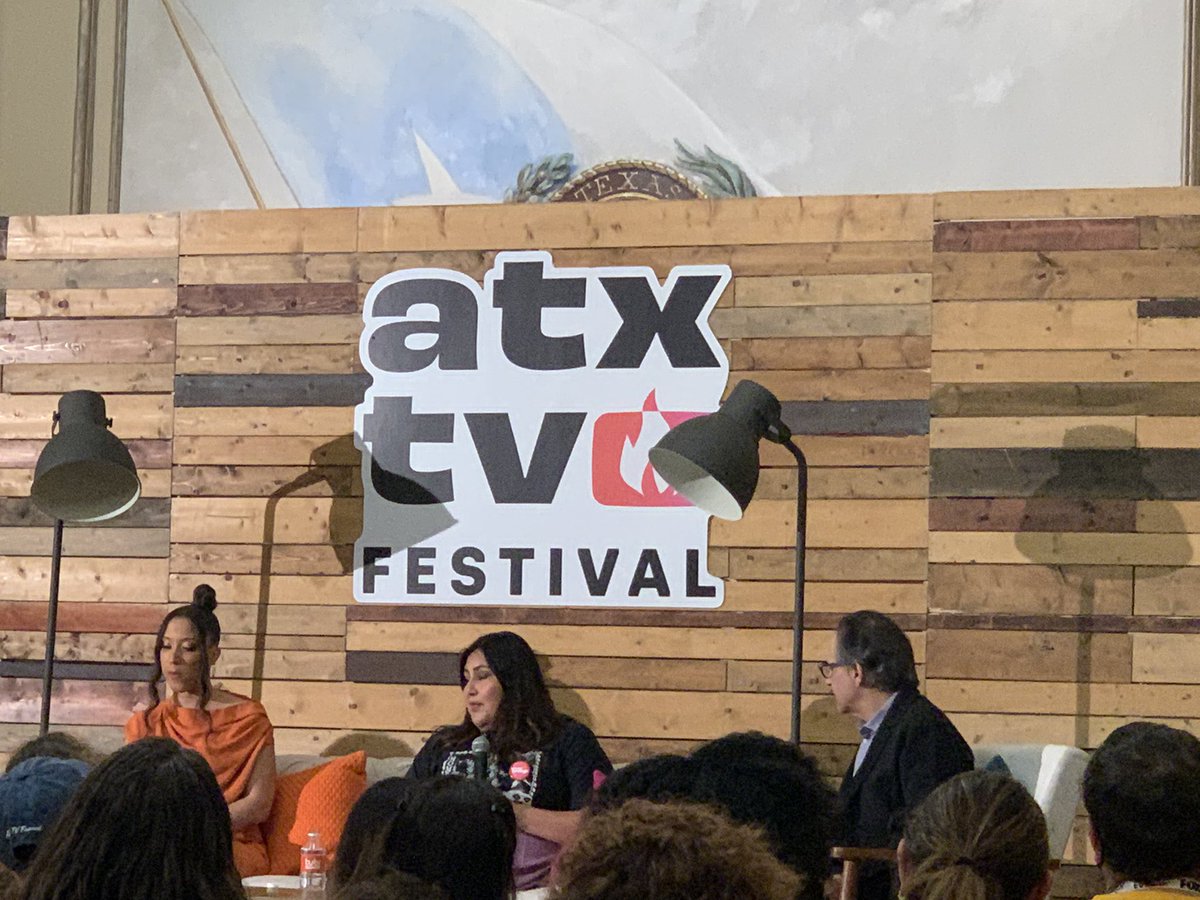 Katefolb's tweet photo. Here @ATXFestival listening to @robinthede #JasonKatims and #SierraTellerOrnelas about #PowerfulTV https://t.co/ttom38UVsS