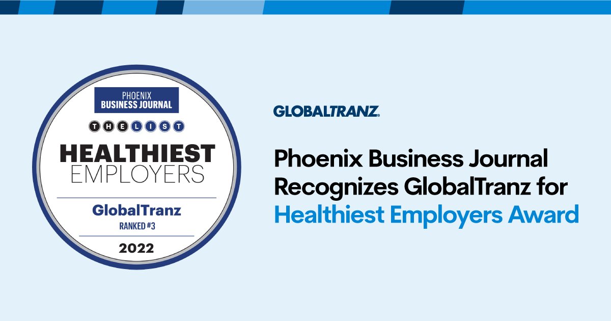 GlobalTranz's tweet photo. Recently, GlobalTranz was named a recipient of the @phxbizjournal Healthiest Employers Award! Thank you to all who made this award possible, we are honored to receive this recognition. #healthiestemployers #award #phoenixbusinessjournal https://t.co/Jyjpj62JtX