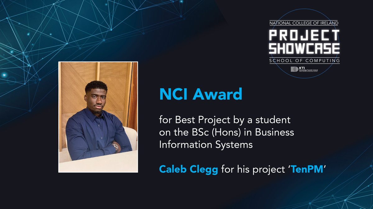 NCIRL's tweet photo. Congratulations to final year computing student Caleb Clegg who won Best Project by a student on the BSc (Hons) in Business Information Systems for #NCIProjectShowcase
Caleb's project ‘TenPM’ is a property management platform for landlords and tenants: https://t.co/LFqKz4xzON https://t.co/yUIEd3c3fD