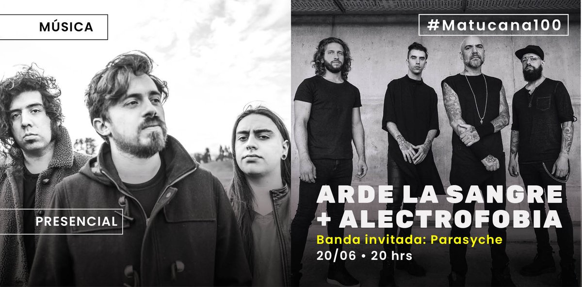 Matucana100's tweet photo. 🎶 Porque los lunes también son un buen día para la música, este 20/06, 20 hrs, el rock se toma Matucana con el concierto de los argentinos #ArdeLaSangre, junto a los chilenos #Alectrofobia. El show contará con #Parasyche como invitados especiales 👉 https://t.co/xYJ31ZA33z https://t.co/cNkGDBeyJZ