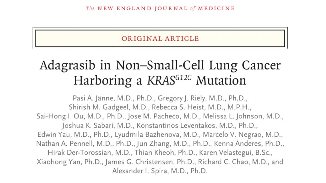 💥#ASCO22 #LCSM 
Concomitant publication @NEJM for the KRAYSTAL-1 ph2 trial, just presented by @AlexSpiraMDPhD 
Another step forward for the KRAS-g12C mutant NSCLC…& much more is coming! nejm.org/doi/full/10.10…