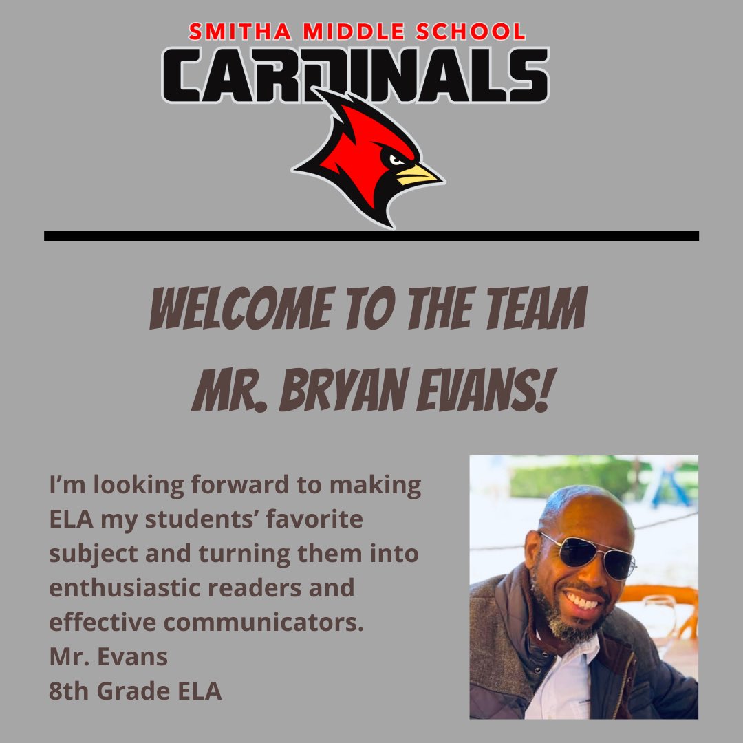 smdraketeach's tweet photo. Introducing... New @SmithaCardinals staff member Mr. Evans! ❤️🖤 https://t.co/wDGGwRITpj