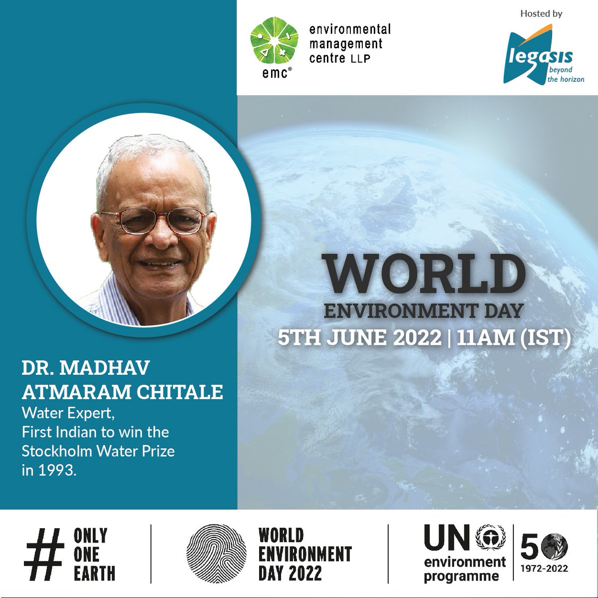 <a href="/LEGASIS/">Legasis</a> &amp; @EMC_LLP celebrate #WorldEnvironmentDay2022 on 5th June, 11 AM IST. The theme from <a href="/UNEP/">UN Environment Programme</a> is #OnlyOneEarth 
Panel : Water as a resource
Register now at bit.ly/3kMf04p

#unep #esg #climatechange #sustainability #water #saynotoplastic #environment #legal #legasis