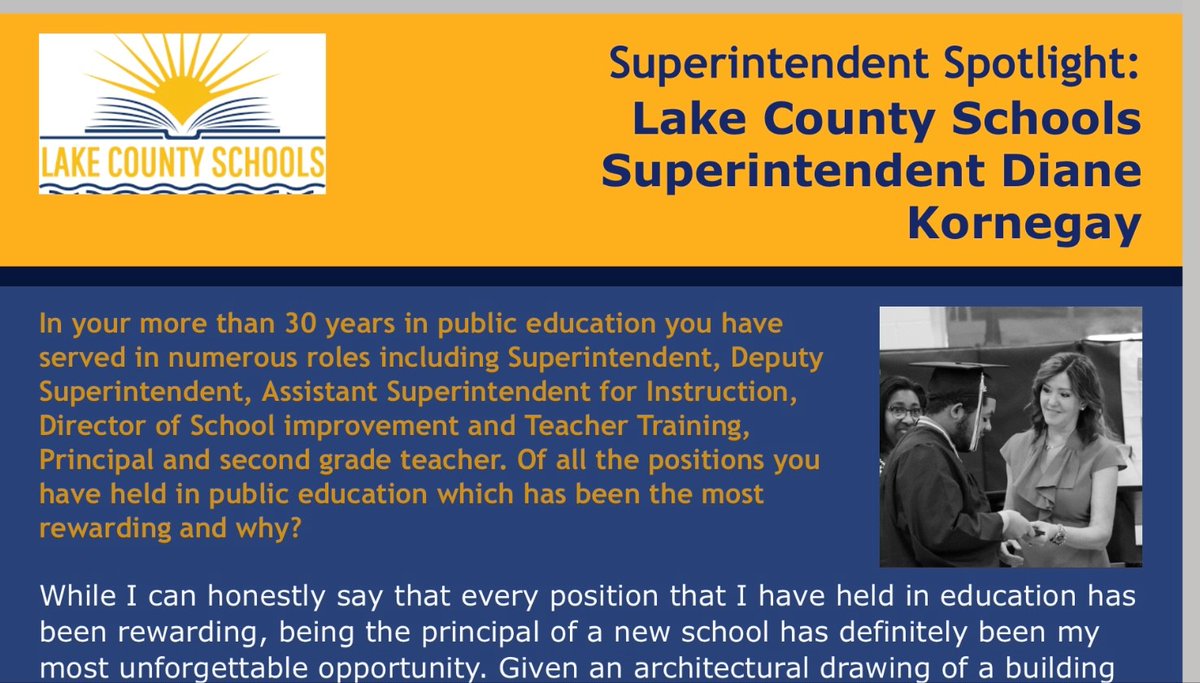 PublicSchoolSup's tweet photo. Since @Supt_Kornegay took the helm as @lakeschools Superintendent in January 2017 the district’s #graduationrate has risen from 78.1% for 2015/16 to 90.6%. 
Read about key initiatives the district implemented to ensure continued increase in the grad rate: 
https://t.co/Sp5lzoFhbN https://t.co/lecfOeTmOz