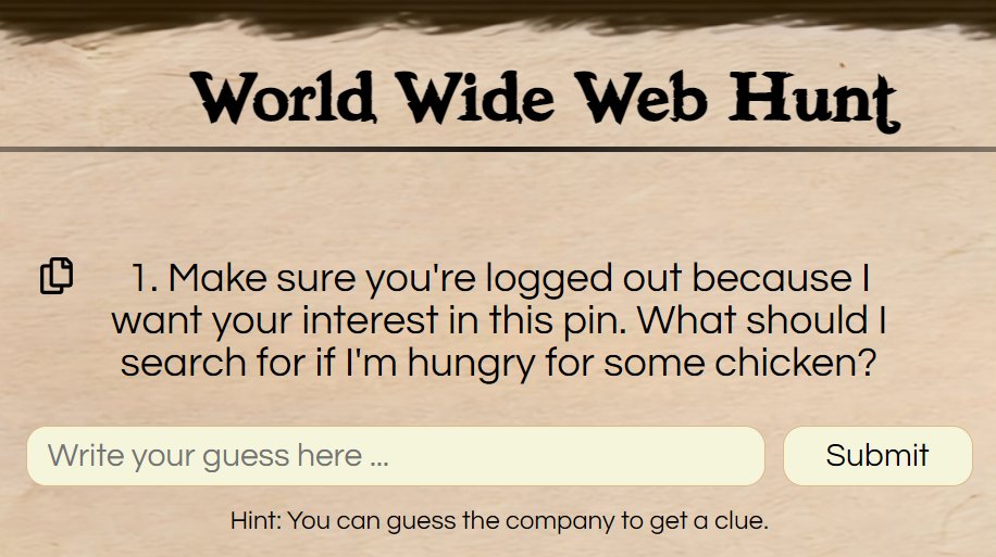 Riddle me this!

Make sure you're logged out because I want your interest in this pin. What should I search for if I'm hungry for some chicken?

#riddlesdaily #riddles #brainteasers #funriddles #dailyriddles #chicken #hungry #puzzles #wordle #heardle #semantle #riddler #ideas