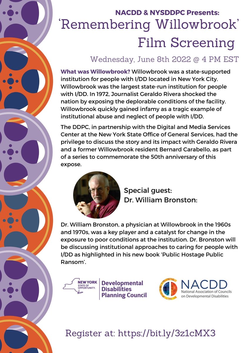 NACDD's tweet photo. Don't forget to register for our screening of 'Remembering Willowbrook' with  @NYSDDPC next week! Register: https://t.co/9wN7GU1rxC https://t.co/yz8930pASQ