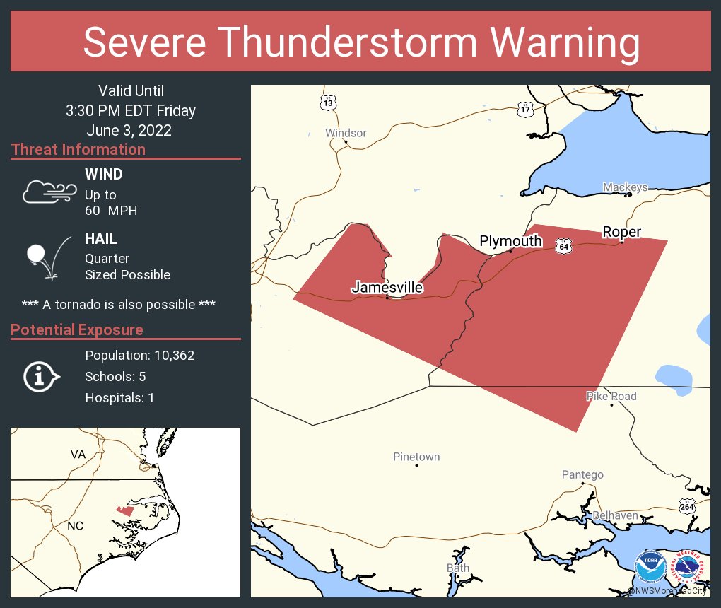 NWS Severe Tstorm on Twitter "Severe Thunderstorm Warning including Plymouth NC, Roper NC and