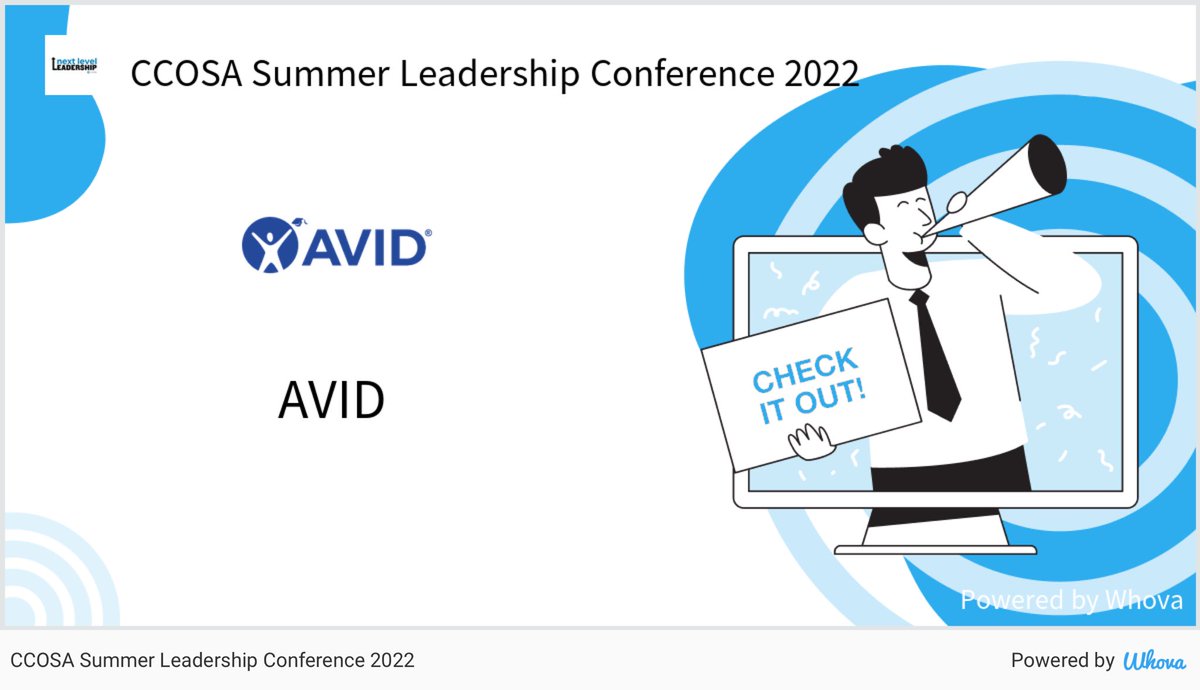 Come check us out at CCOSA Summer Leadership Conference 2022. #CCOSAconf22 - via #Whova event app#AVID4Possibility#AVIDFamily#EdLeader