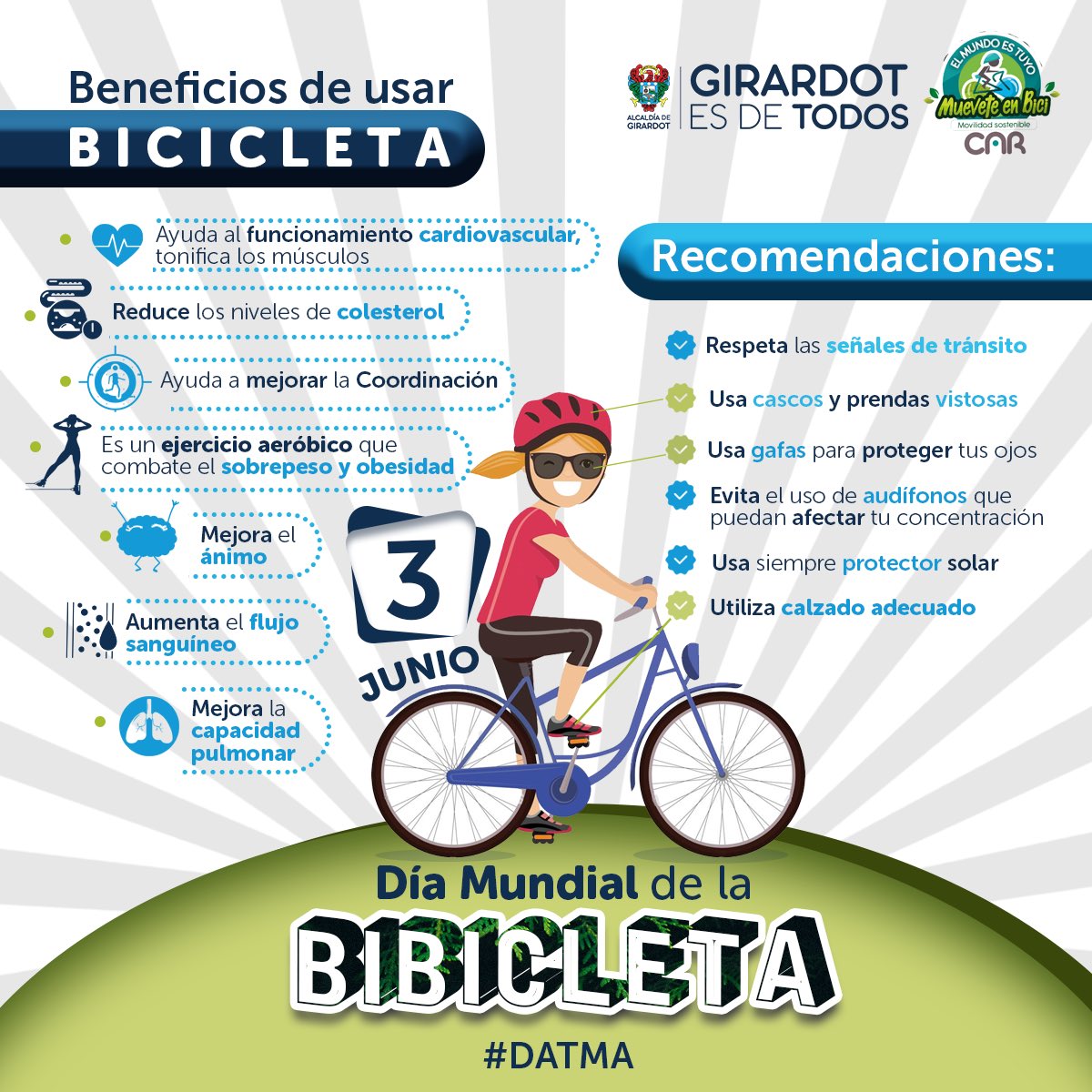 Alc_Girardot's tweet photo. En nuestra Administración Municipal y desde el #DATMA, nos unimos para incentivar el uso de la #bicicleta🚴 en #Girardot, un medio de transporte económico🤓, versátil✅, que beneficia la salud⚕️ y el medio ambiente 🌳. @CAR_Cundi
#GirardotEsDeTodos https://t.co/abRvJFSoCn