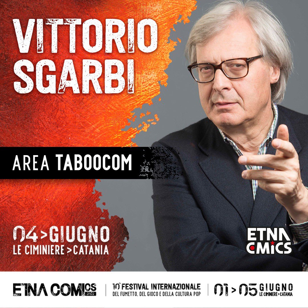 VittorioSgarbi's tweet photo. Domani pomeriggio sabato 4 giugno, alle 16,00 circa, alle Ciminiere di Catania, sarò nell’area “Taboocom” di “Etna Comics”, decima edizione del “Festival del fumetto, del gioco e della cultura pop”.  https://t.co/AlgwSZvW9P @stampasgarbi @AnsaSicilia @lasicilia @TgrRaiSicilia https://t.co/yaFSRVtCV9