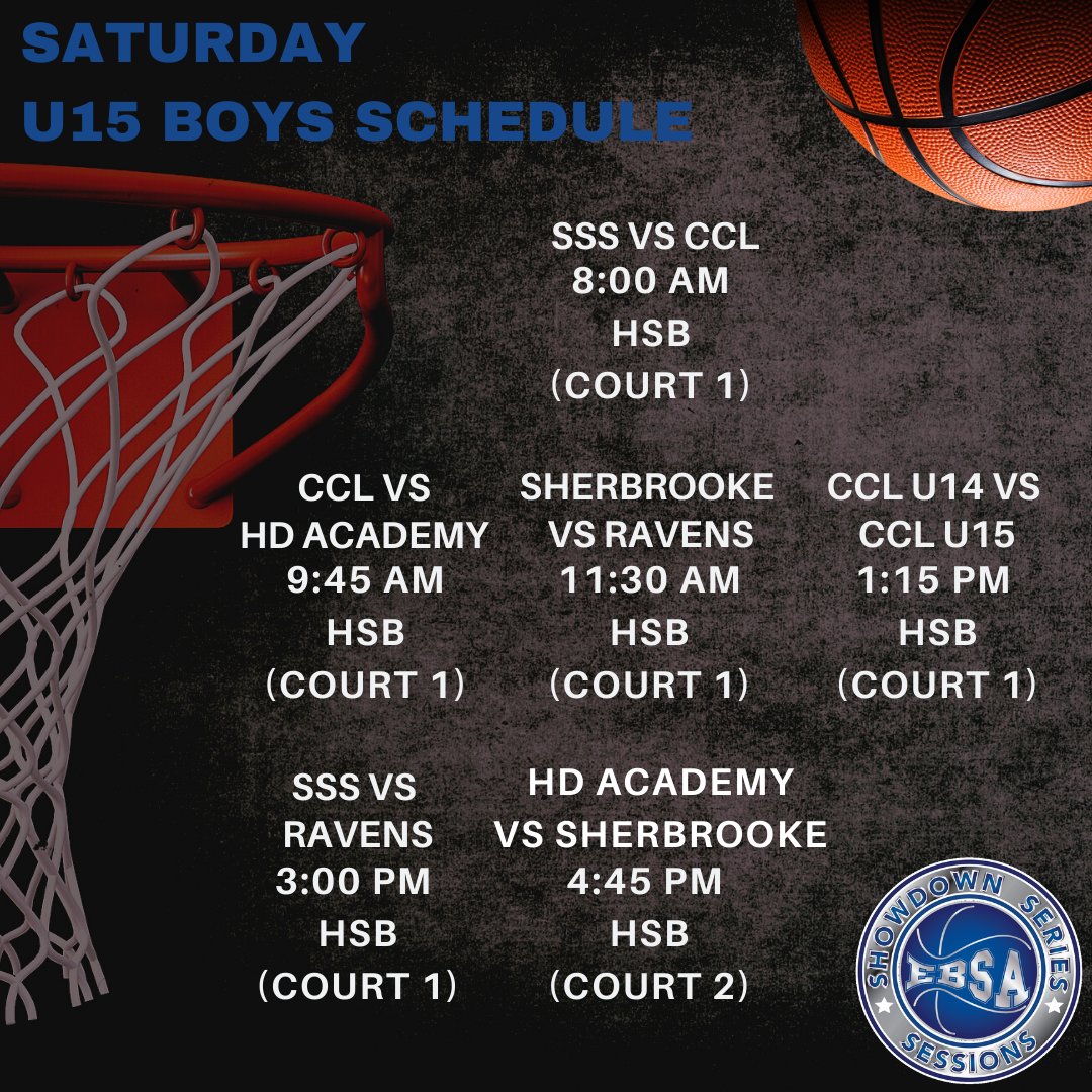 ebskillsacademy's tweet photo. Day 2 Boys Schedule for the #ShowdownSeries 🏀
Follow us and watch our games on @ballertv for live updates✨
.
.
.
#basketballquebec #ebsa #elitebasketballskillsacademy #elitebasketball #basketballtournament #aaubasketball #youthbasketball #skills #tournaments https://t.co/Ja7DzoNn54