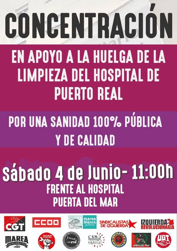 Mañana las trabajadoras de la limpieza del hospital de #PuertoReal salen a la calle a exigir un salario y unas condiciones laborales dignas, llevan desde el 7 de mayo en huelga.

Desde <a href="/nacion_andaluza/">Nación Andaluza</a> todo nuestro apoyo a sus reivindicaciones.

#PorLaRepúblicaAndaluza