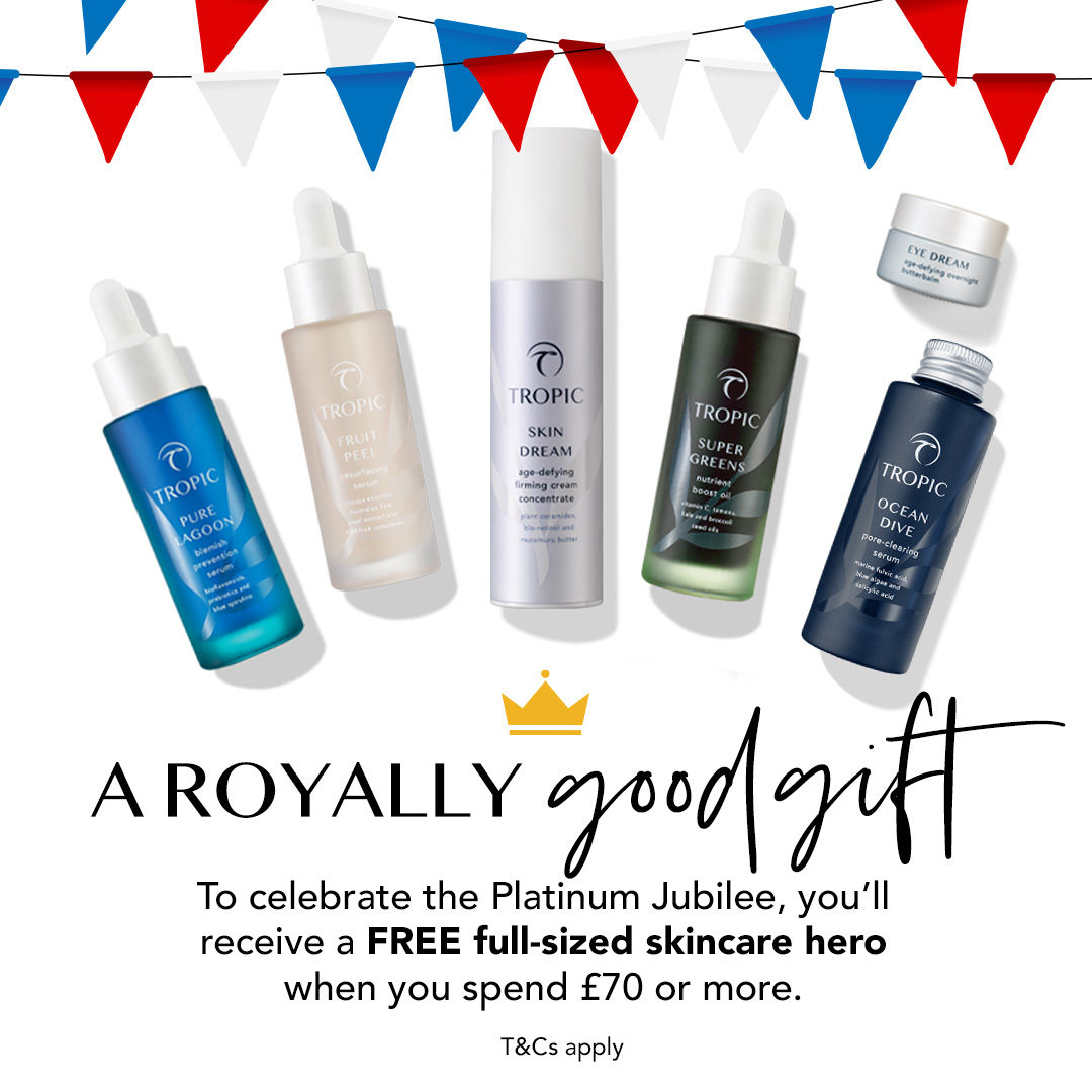 Don't miss out! Give yourself the royal treatment this Platinum Jubilee and receive a FREE full-sized skincare supplements when you spend £70 or more 👑 Offer valid 7:00am 1st June - 9:00am 6th June, while stocks last. Full T&Cs apply. tropicskincare.com/?gclid=Cj0KCQj…