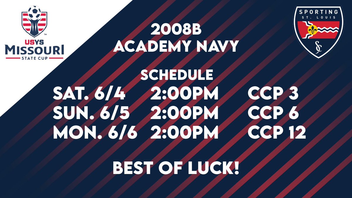 STLDASoccer's tweet photo. Good luck to our 2008B Academy Navy this weekend in State Cup! Come support our teams this weekend! #sportingstl https://t.co/5JreOAs6Gp