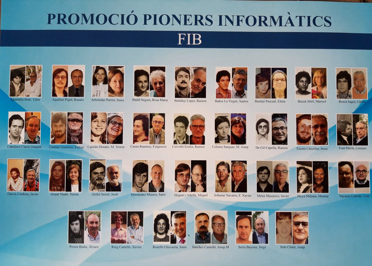 Avui, per celebrar aquest reconeixement a les nostres companyes hem dinat plegats els pioners informàtics de la FIB de la <a href="/la_UPC/">Universitat Politècnica de Catalunya (UPC)</a> i hem aprofitat l'avinentesa per fer-nos una orla que malauradament no ens vam fer quan ens vam graduar