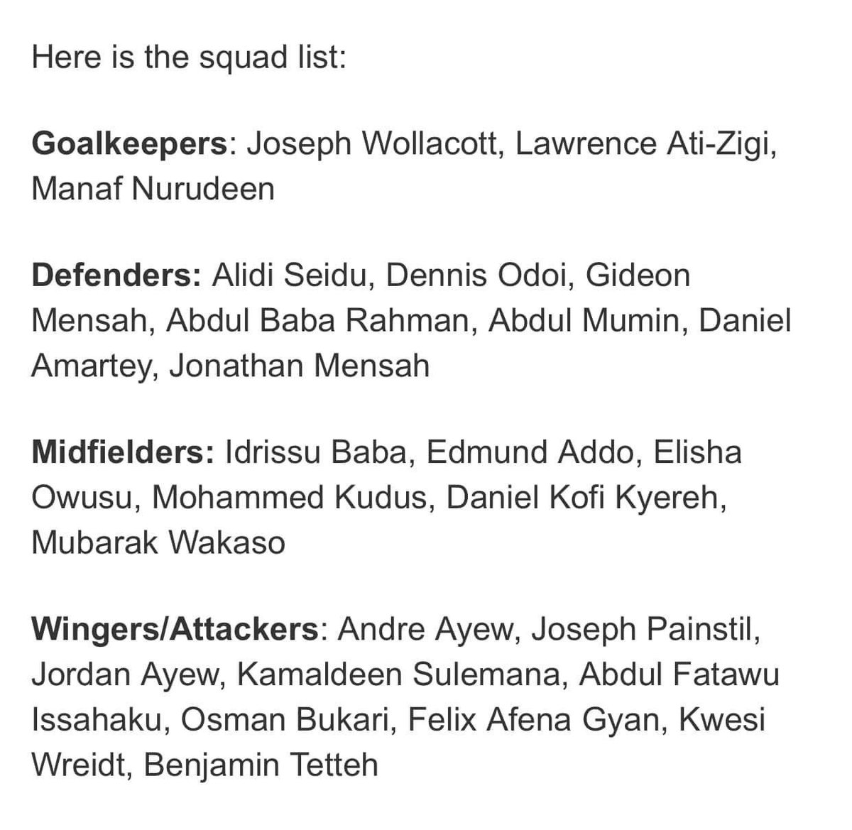 AsafoObed's tweet photo. The Black Stars 🇬🇭  depart for Angola for CAR clash with 25 players. 

No place for Daniel Afriyie Barnie, Augustine Okrah, Dennis Korsah as well as Bristol City forward Antoine Semenyo. 

👇🏾👇🏾
#AFCON2023Q 
#OASportsUpdate https://t.co/NduMxEM5Hz