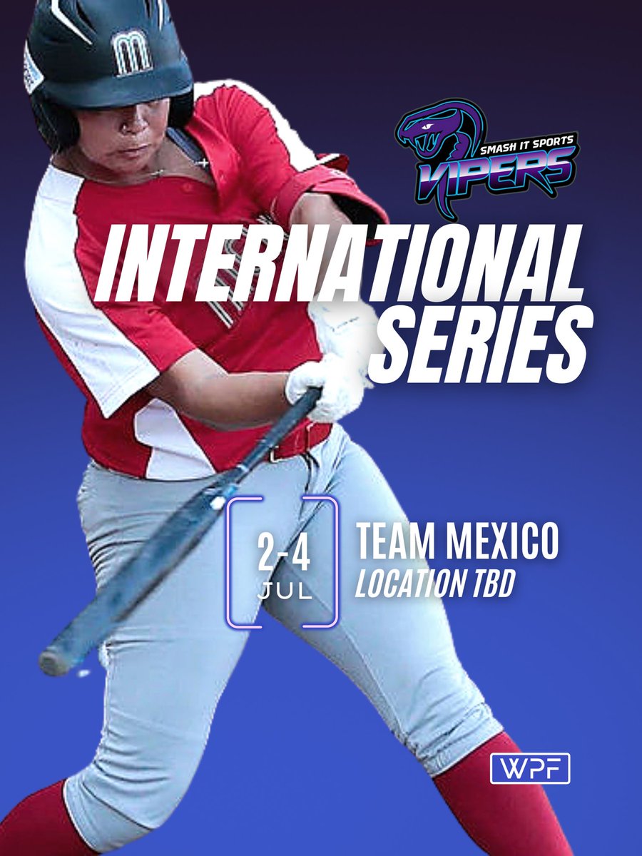 wprofastpitch's tweet photo. International Series added! 🇲🇽 The Vipers will take on Team Mexico in July. #SmashInequality https://t.co/EkSawCZHc9