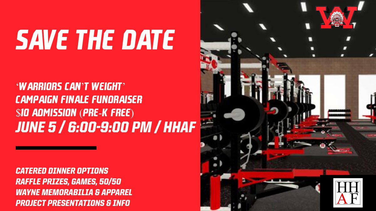 Come one, come all! Don't miss the Warriors Can't Weight campaign finale fundraiser event THIS Sunday, June 5! Dinner is included with admission. Casino-style games, raffles, 50/50, giveaways and door prizes, and more. You won't be disappointed! Go Warriors!