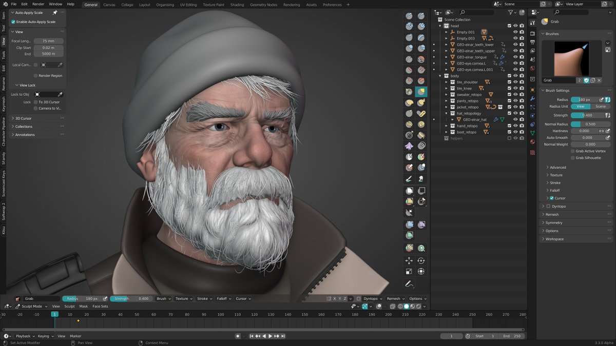 JulienKaspar's tweet photo. After some intense back, neck &amp; arm pain from using a display tablet I flipped my Blender UI completely!
Have I gone mad or is this just more comfortable :D
(Also have a little update on my Einar sculpt for Project Heist) https://t.co/Q5kUiE8RcY