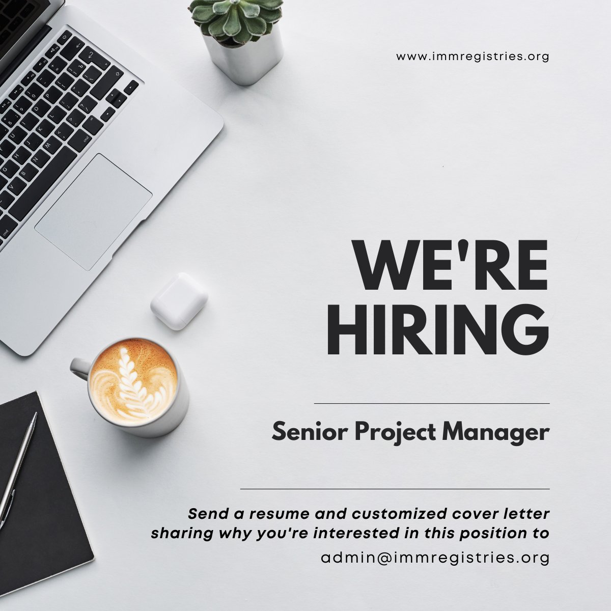 AIRA_ImmReg's tweet photo. AIRA is seeking a Senior Project Manager (PM) for AIRA’s Standards and Analytics Branch. To apply send a cover letter stating why you're interested in this position and resume to admin@immregistries.org. Position closes on 6/17/22.
#jobopening #projectmanager #immunization https://t.co/PXyhCdGodg