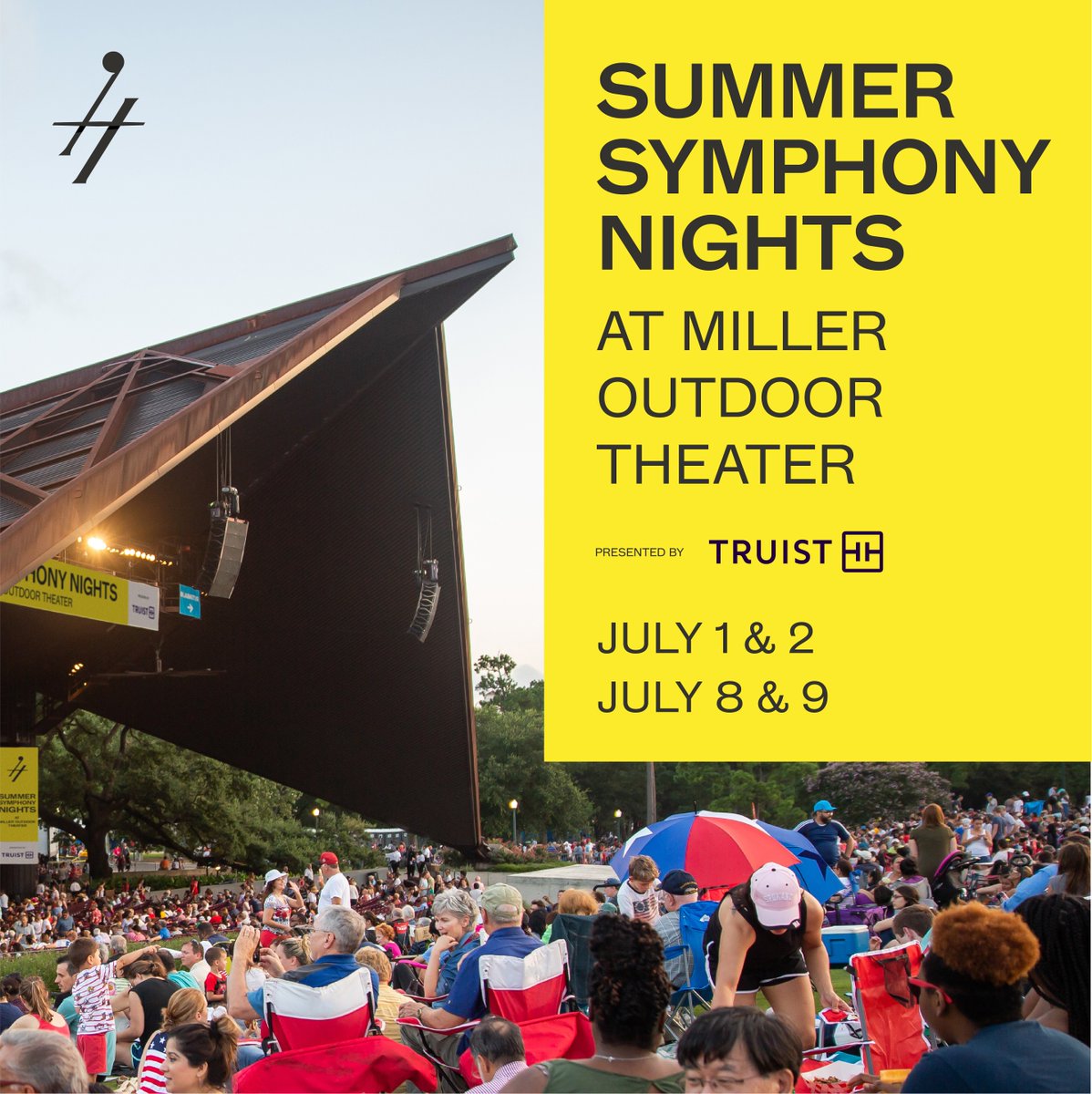 HouSymphony's tweet photo. Our Summer Symphony Nights at @MillerOutdoor presented by @TruistNews begins next month! Mark your calendars.👇
7/1 - Dvořák Symphony No. 7
7/2 - Schumann’s Cello Concerto
7/8 - Stravinsky’s "Firebird"
7/9 - Mendelssohn’s "Italian" Symphony
https://t.co/Or8SdMv4G1 for details. 🎫 https://t.co/yakXs98Ioy