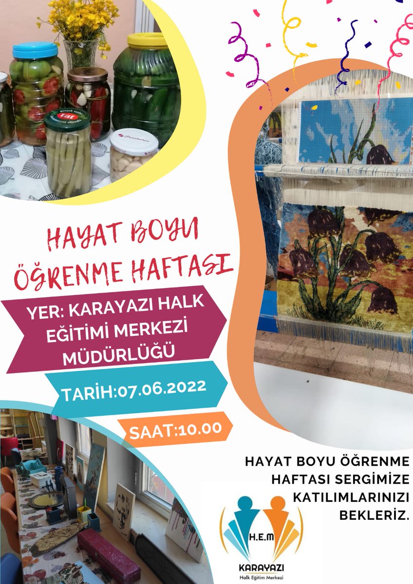 Hayat Boyu Öğrenme Haftası sergimize katılımlarınızı bekleriz.
Yer:Karayazı Halk Eğitimi Merkezi Müdürlüğü
Tarih:07.06.2022 Salı 
Saat: 10.00
<a href="/mebhbogm/">MEB Hayat Boyu Öğrenme Genel Müdürlüğü</a>
<a href="/Erzurum_Mem/">Erzurum İl Millî Eğitim Müdürlüğü</a> 
<a href="/Karayazimem/">karayazımem</a> 
<a href="/skaygusuz/">Salih Kaygusuz</a> 
<a href="/muhliscicek25/">Muhlis Çiçek</a>
