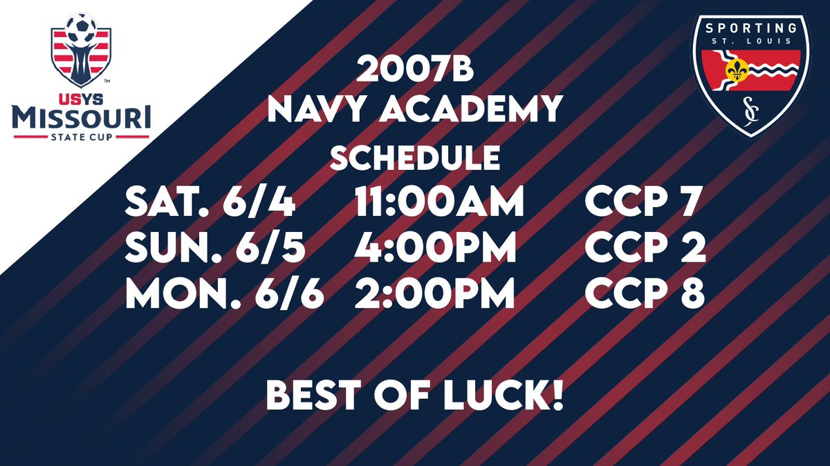 STLDASoccer's tweet photo. Good luck to our 2007B Academy Navy this weekend in State Cup! Come support our teams this weekend! #sportingstl https://t.co/BGQmQApVOW