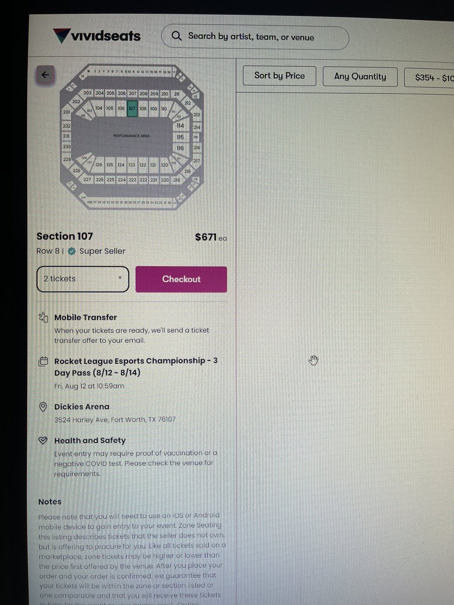 illfudge's tweet photo. @RLEsports Dang you @VividSeats in like that???? They bought up half the venue to turn around and sell it like this? https://t.co/xGXeRU3gXZ