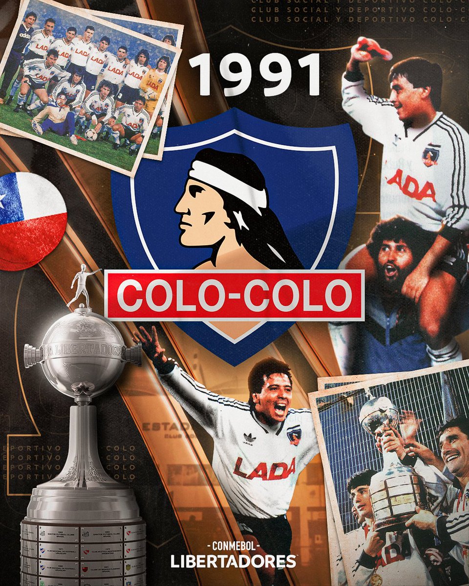 Libertadores's tweet photo. ⚪️⚫️ ¡@ColoColo, dueño de la #GloriaEterna! 😍

🇨🇱🏆 Un día como hoy, pero en 1⃣9⃣9⃣1⃣, el Cacique derrotó 3⃣-0⃣ a #Olimpia en la final y alzó su única CONMEBOL #Libertadores.

⚽️ Dos goles de Luis Pérez y otro de Leonel Herrera le dieron el título al equipo de Mirko Jozić. https://t.co/Ict6XnFnUY
