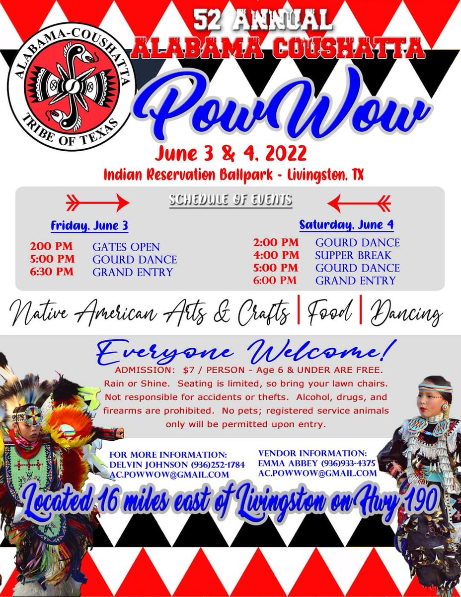 BBA_Show's tweet photo. Happening this weekend, head down to Livingston, TX. Good singing &amp; dancing. Arts &amp; crafts and food vendors. Good people and good hospitality. #PowwowTrail #BBA_Show https://t.co/AhefOQmze4