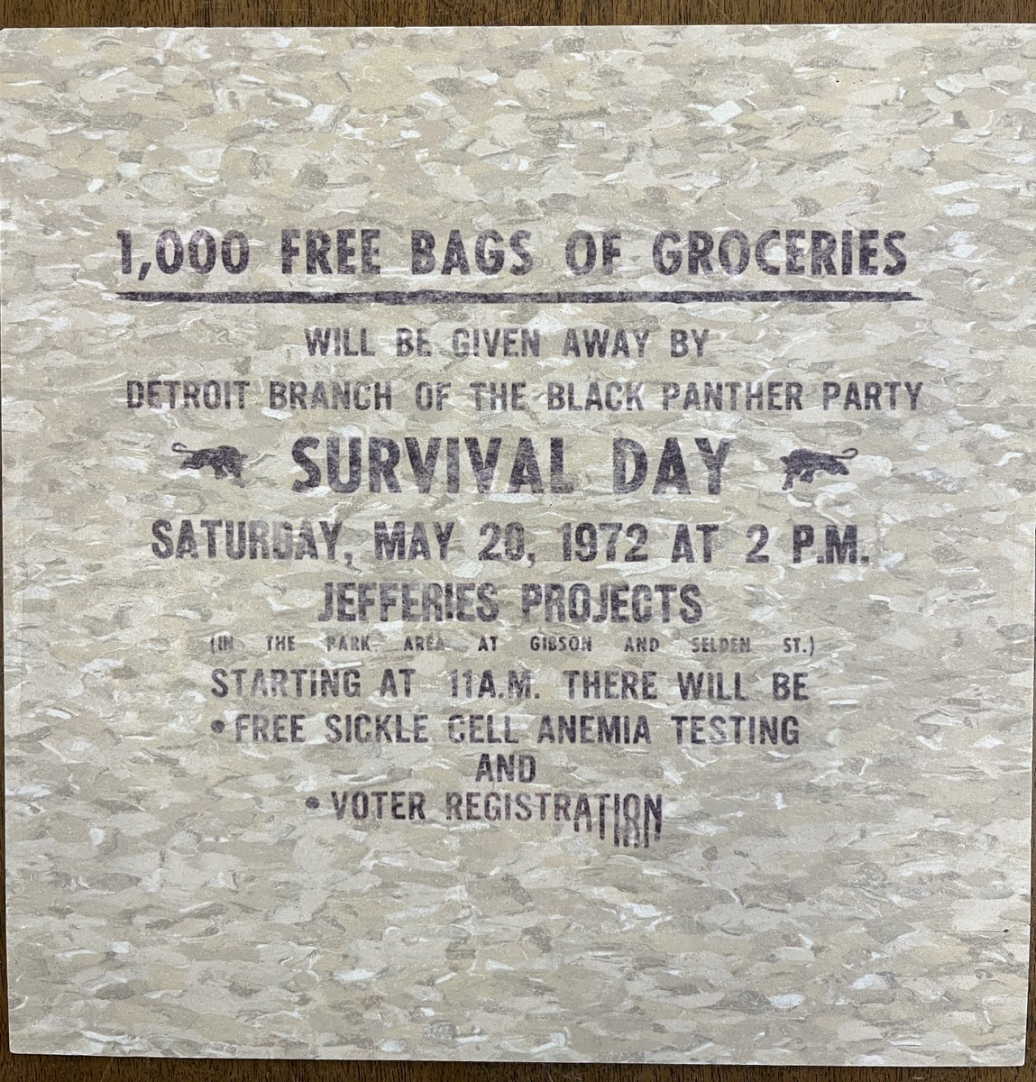 modbooks's tweet photo. @LibColleen We have a pretty amazing linoleum floor tile from the Black Panther Party's Survival Day https://t.co/HZlspt6qti