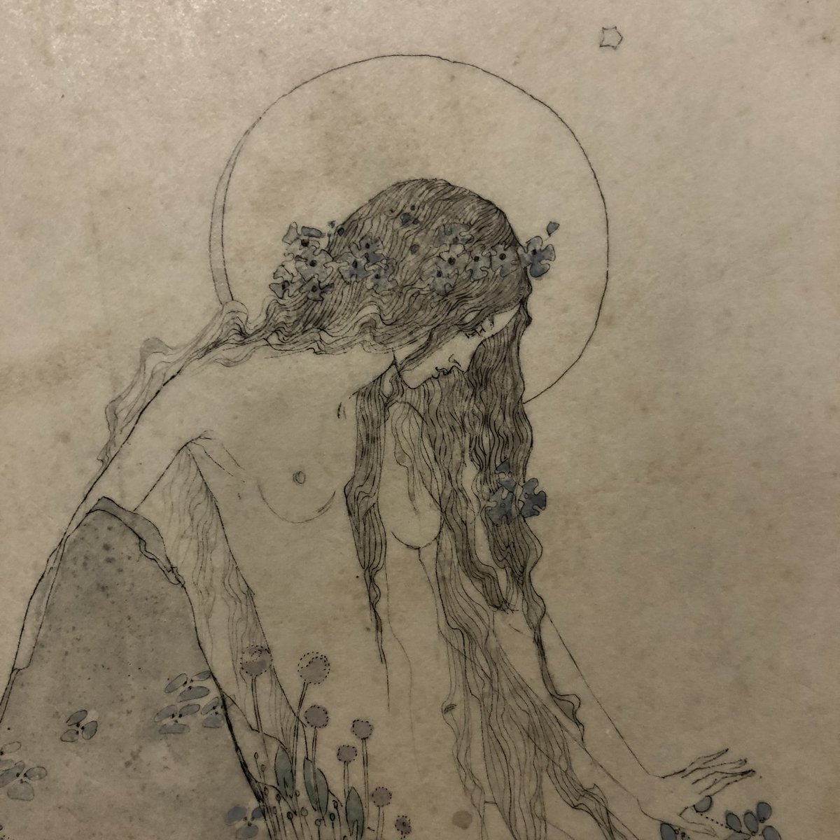 This work by Jessie M. King went back into its box today - one of my absolute favourites from the collection. 🧜🏻‍♀️

‘The Fisherman Watched over by Mermaids’, c.1913 (detail)