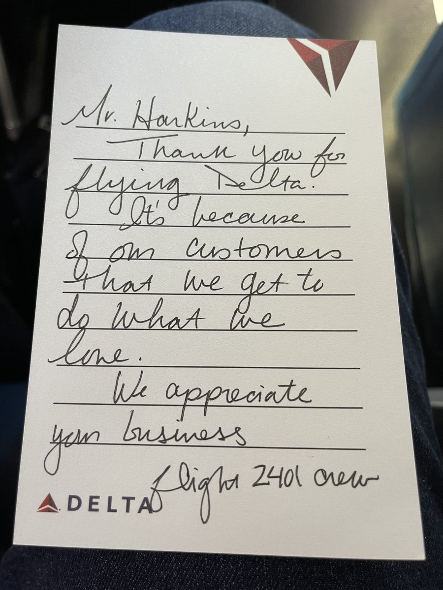 Long, double connection flight from coast to coast today &amp; this on my seat on my 3rd flight!  Pretty cool personal touch by the crew of Delta 2401!   This made a worn out traveller feel a bit more energized.   Thanks Delta Air Lines &amp; the crew of DL2401!   #imighttravelmuch.