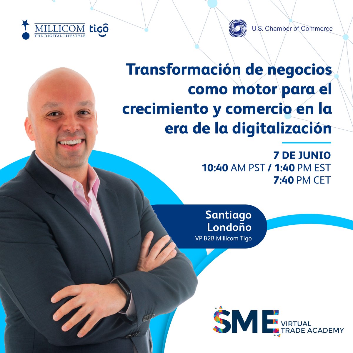 aguirremilo's tweet photo. ¡No te pierdas el ciclo de capacitaciones gratuitas para PyMEs a cargo de #Millicom | #Tigo, Google, FedEx, AWS, Meta, Microsoft y Amazon durante el SME Virtual Trade Academy!
📅 7 de junio | 1:40 PM EST | 10:40 AM PST
➡️ https://t.co/KsCUz6kEch https://t.co/xb4Mn4TYrc